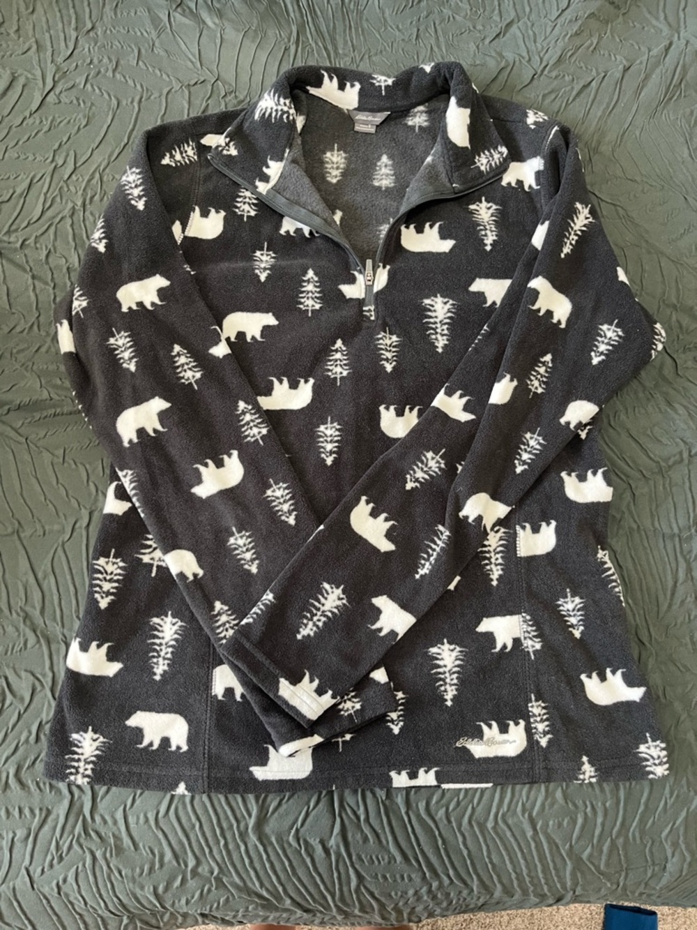 Eddie Bauer Charcoal Fleece Pullover with White Tree & Bear Motif